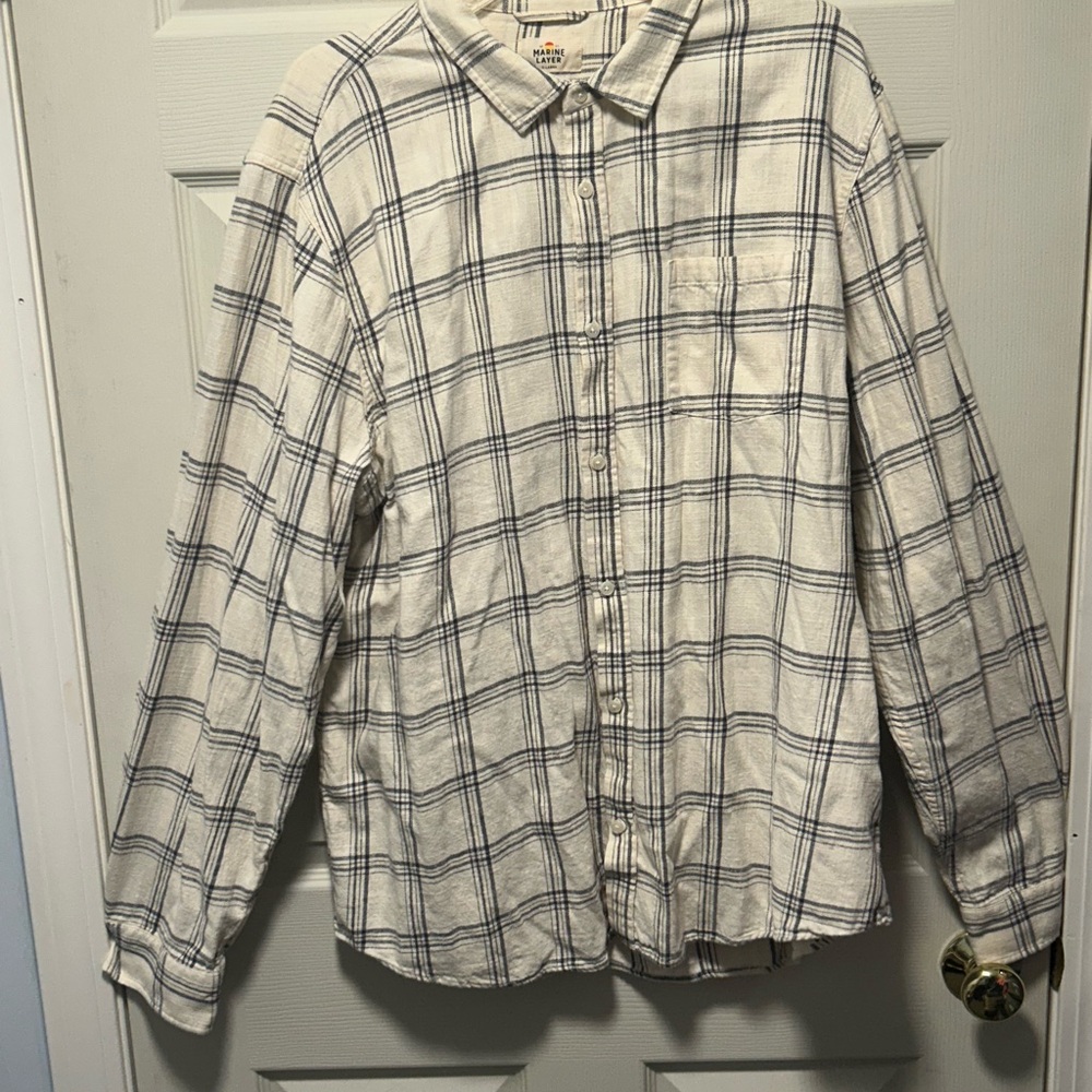 Marine Layer Cream and Blue Checkered Shirt